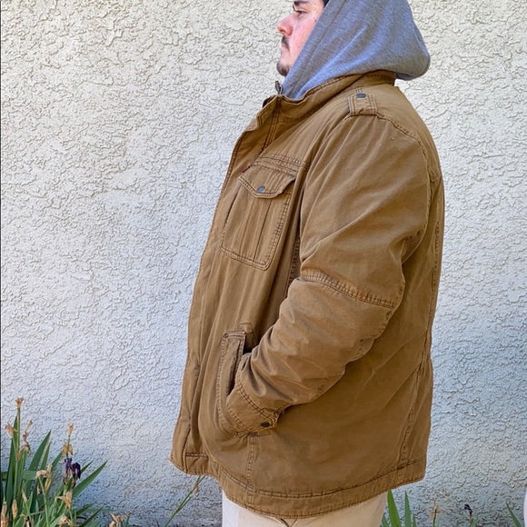 Levi's Shearling Sherpa Double Lined Hooded Neutral Military Utility Jacket XXLT - Picture 4 of 13